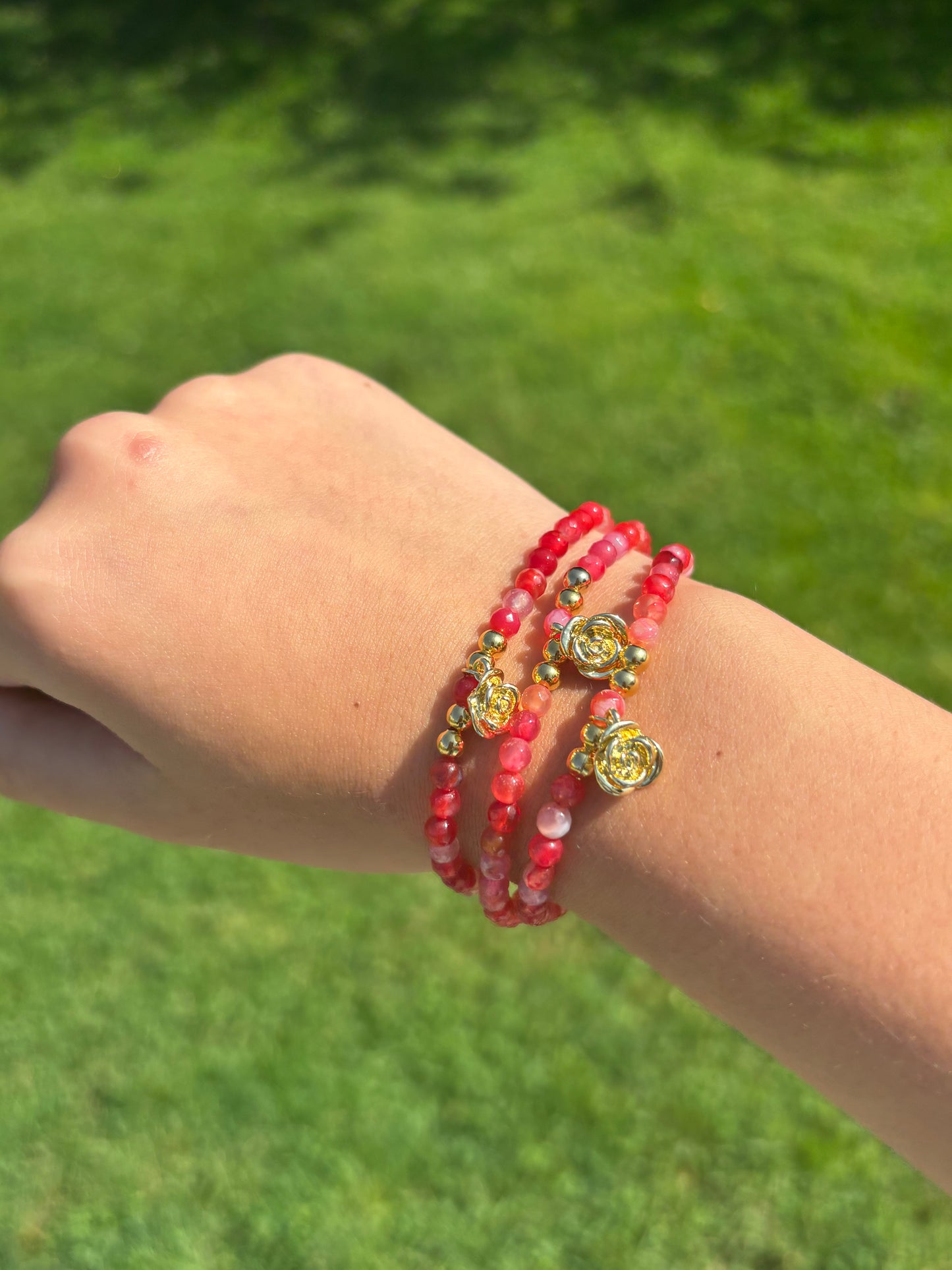 Rose Natural Crackle Agate Beaded Bracelet