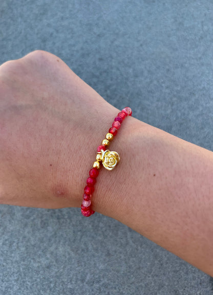 Rose Natural Crackle Agate Beaded Bracelet