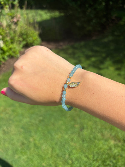 Winged Natural Blue Quartz Beaded Bracelet