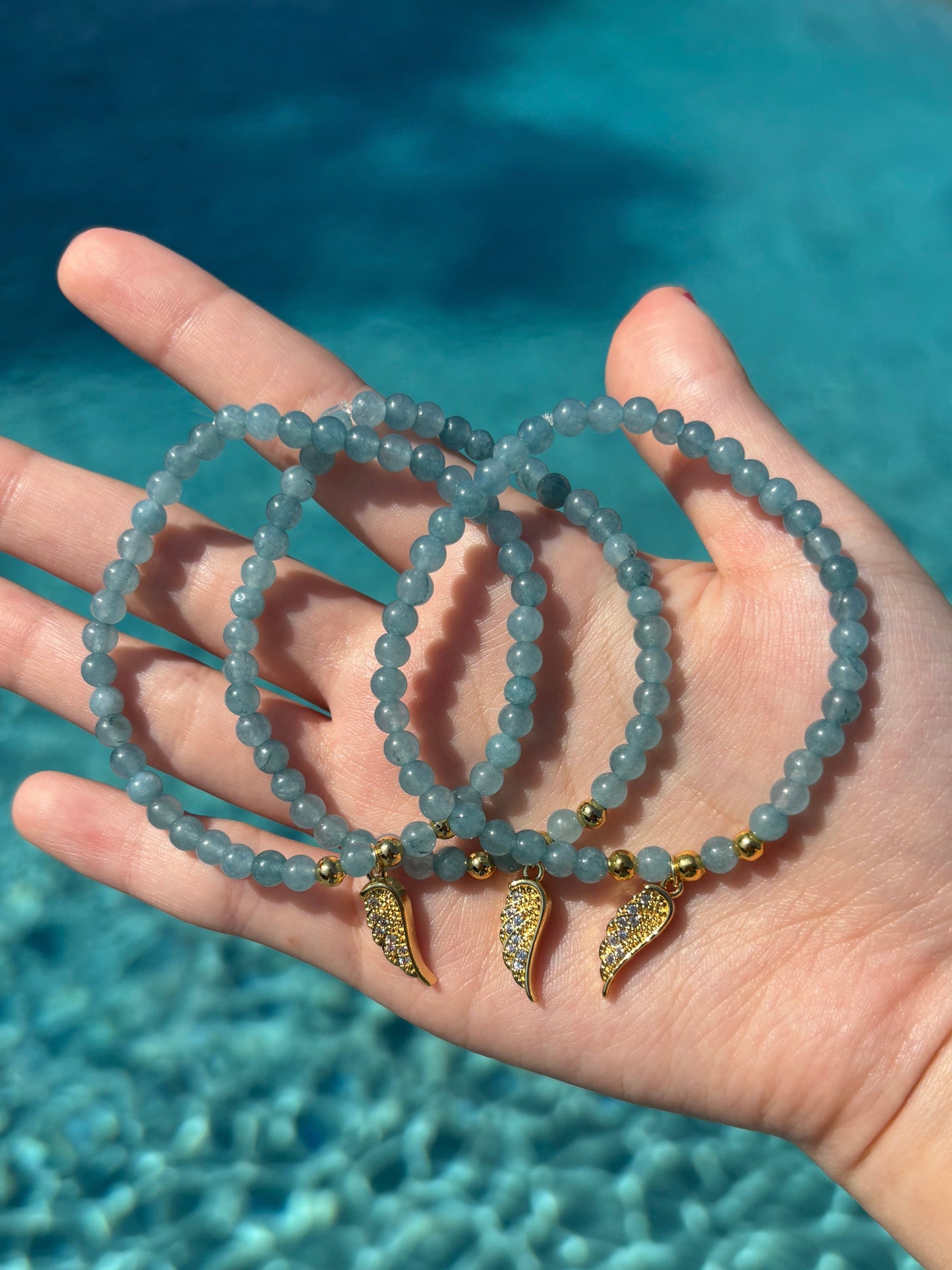 Winged Natural Blue Quartz Beaded Bracelet