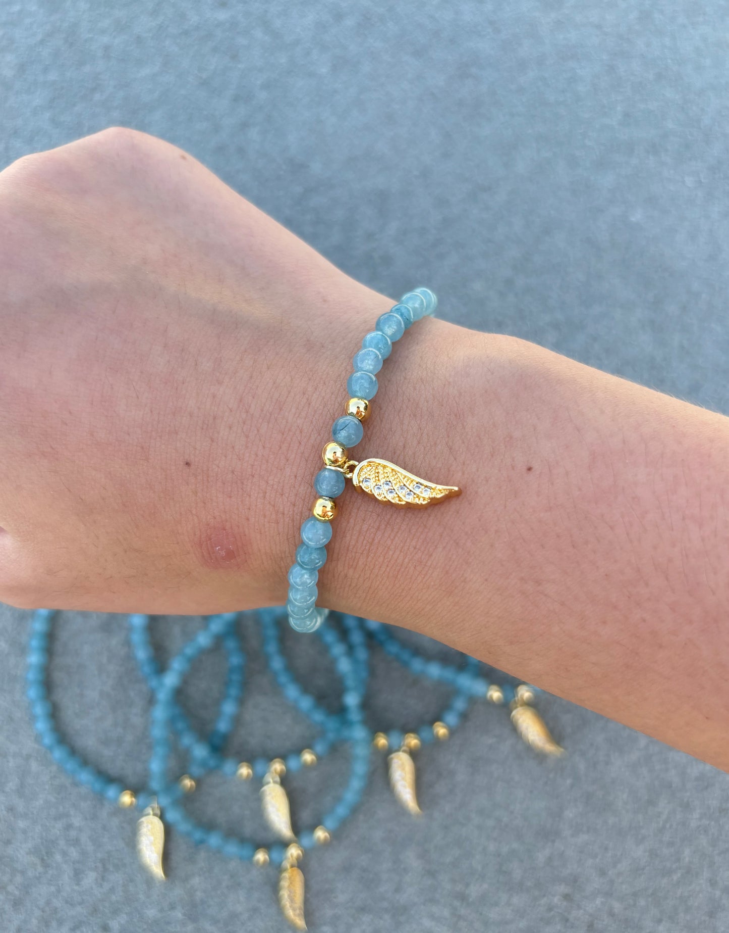 Winged Natural Blue Quartz Beaded Bracelet